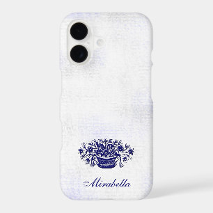 Custom Blue White Floral Rustic Blue 4.25x5.5 Flat iPhone 17 Case