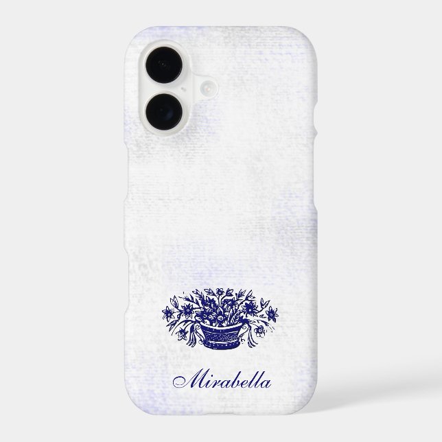 Custom Blue White Floral Rustic Blue 4.25x5.5 Flat iPhone Case (Back)