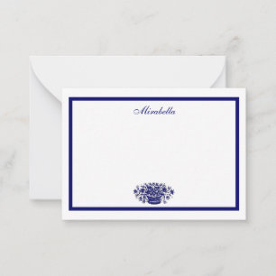 Custom Blue White Flowers Blue Border 3.5x2.5 Note Card