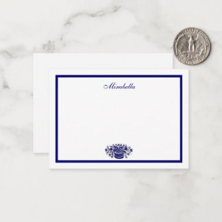 Custom Blue White Flowers Blue Border 3.5x2.5 Note Card
