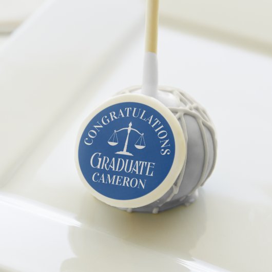 Custom Blue White Law School Graduation Party Cake Pops (Front Insitu)