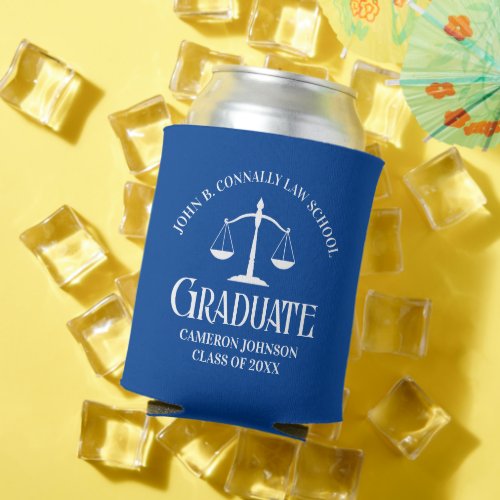 Custom Blue White Law School Graduation Party Can Cooler