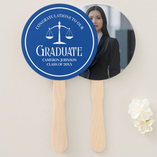 Custom Blue White Law School Graduation Party Hand Fan