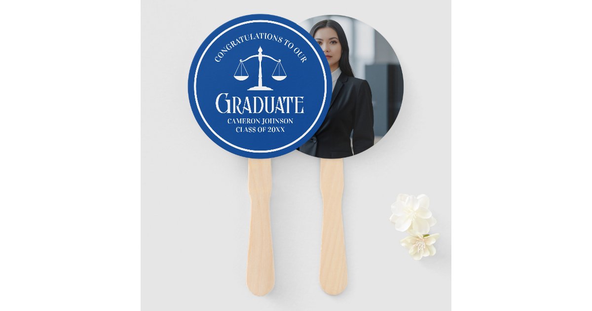 Custom Blue White Law School Graduation Party Hand Fan | Zazzle