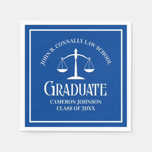 Custom Blue White Law School Graduation Party Napkins (Front)
