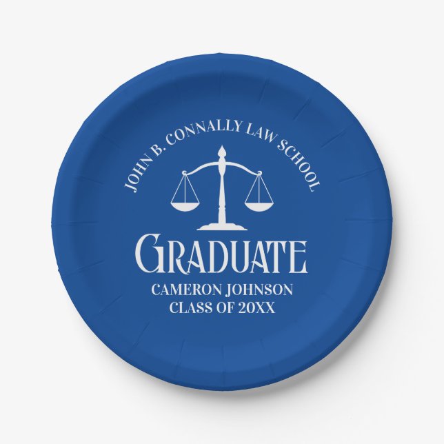 Custom Blue White Law School Graduation Party Paper Plates (Front)