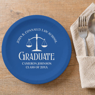 Custom Blue White Law School Graduation Party Paper Plates
