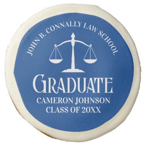 Custom Blue White Law School Graduation Party Sugar Cookie