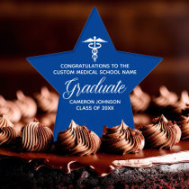 Custom Blue White Medical School Graduation Party Cake Topper