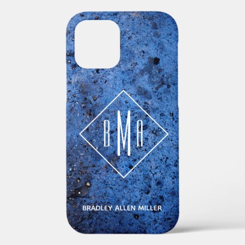 Custom Blue White Monogram Personalized iPhone 12 Case