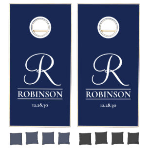 Custom Blue White Monogram Wedding Gift Cornhole Set