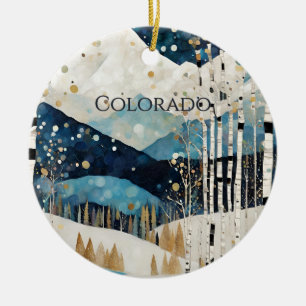 Custom Blue White Mountains Ceramic Ornament