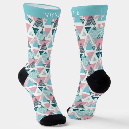Custom Blue White Pink Triangle Dot Geometric  Socks