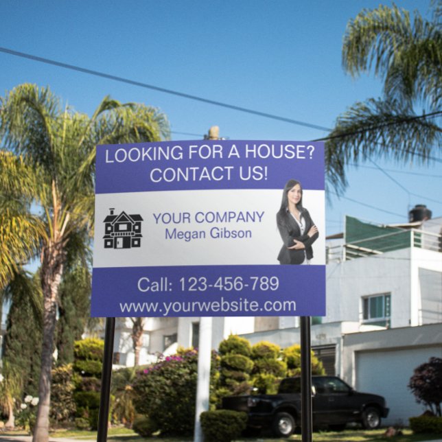 Custom Blue & White Real Estate Company  Sign (custom blue and white real estate broker yard sign)