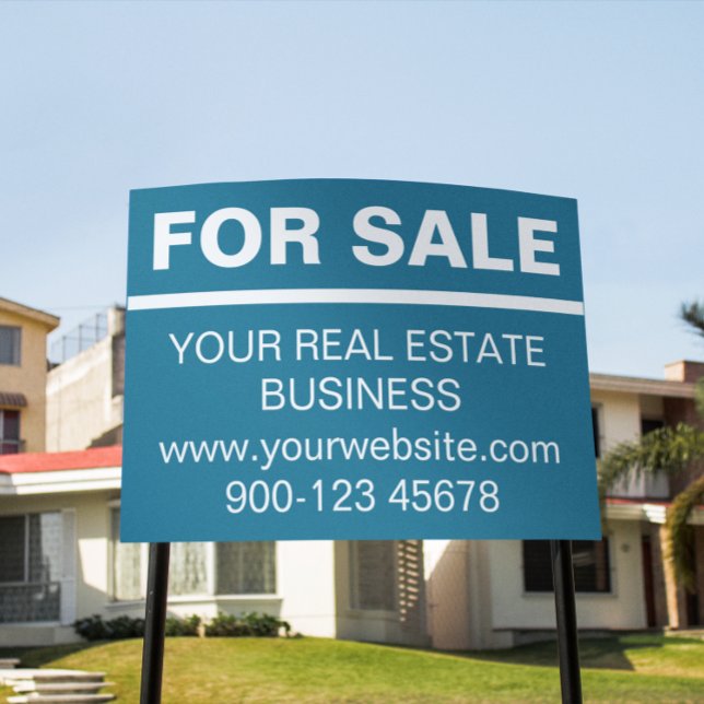 Custom Blue White Real Estate For Sale Realtor Sign (blue and white for sale property listing yard sign)