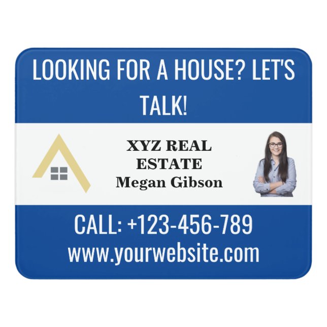 Custom Blue White Real Estate Logo Promotional  Door Sign (Contemporary Front)