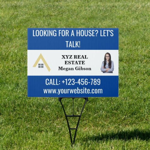 Custom Blue White Real Estate Logo Promotional  Sign