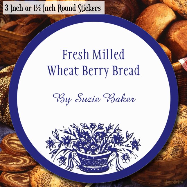 Custom Blue White Vintage Flowers Baking Stickers (Custom Blue White Vintage Flowers Round Baking Stickers)