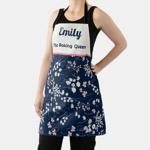 Custom blue wildflower floral apron