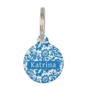 Custom Blue William Morris Venetian Pattern Pet ID Tag