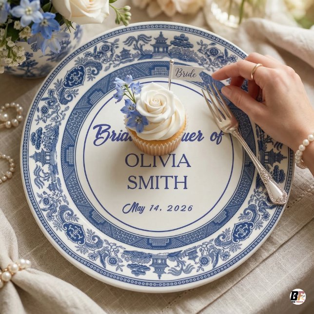 Custom Blue Willow Bridal Shower Personalized Chin Paper Plates (Creator Uploaded)