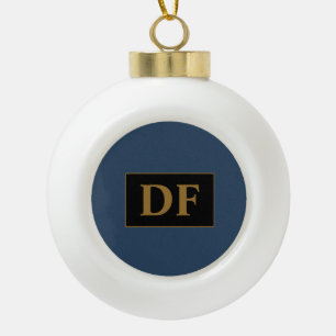 Custom Blue With Gold Initials Ceramic Ball Christmas Ornament
