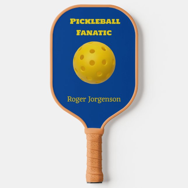 Custom Blue Yellow Pickleball Fanatic  Pickleball Paddle (Front)