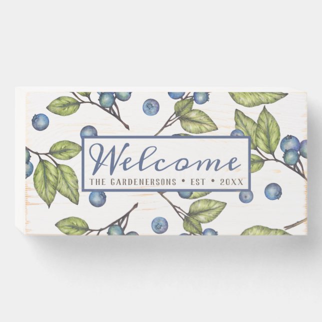 Custom Blueberry Welcome  Wooden Box Sign (Front Horizontal)