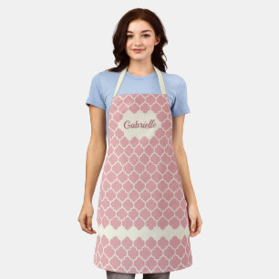 Custom Blush Coral Pink Ivory Trellis Pattern Apron