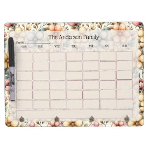 Custom Blush Floral Dry Erase Calendar Board