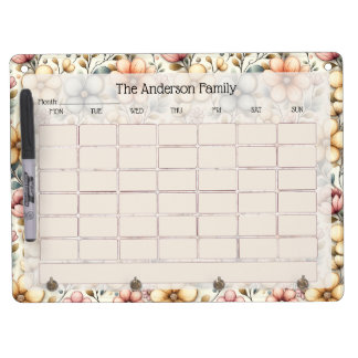 Custom Blush Floral Dry Erase Calendar Board