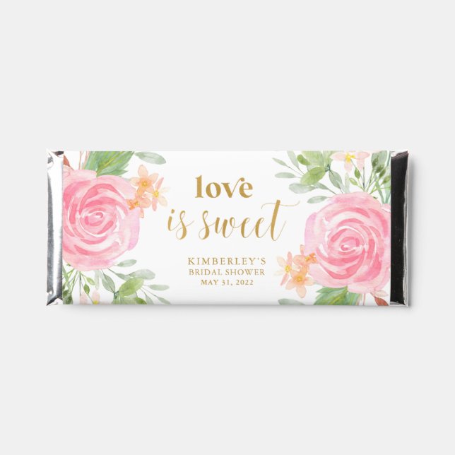 Custom Blush Floral Love is Sweet Bridal Shower He Hershey Bar Favors (Front)