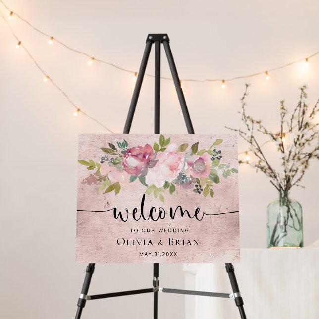 Custom Blush Floral Wedding Welcome Sign (In Situ (Stand))