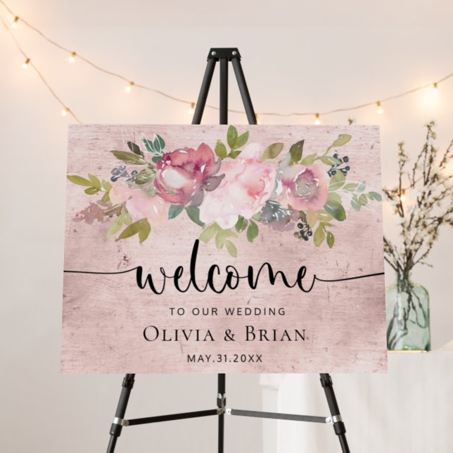 Custom Blush Floral Wedding Welcome Sign (In Situ (Stand))