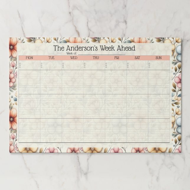 Custom Blush Floral Weekly Planner Notepad Paper Pad (Front)