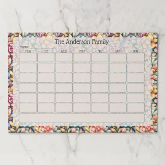Custom Blush & Peach Floral Family Planner Pad