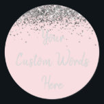 Custom Blush Pink and Silver Birthday Party Favor Classic Round Sticker<br><div class="desc">personalized sweet 16 label quinceanera,  mis quince 30th 40th 50th,  15th 16th 18th 20th 21st,  25th 10th 5th personalised anniversary,  vow renewal wedding reception gift,  son husband him his grandson,  boy baby shower her granddaughter,  girl daughter wife uni graduation,  college graduate high school glitter,  bridal bachelorette hen do night</div>