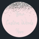 Custom Blush Pink and Silver Birthday Party Favor Classic Round Sticker<br><div class="desc">personalized sweet 16 label quinceanera,  mis quince 30th 40th 50th,  15th 16th 18th 20th 21st,  25th 10th 5th personalised anniversary,  vow renewal wedding reception gift,  son husband him his grandson,  boy baby shower her granddaughter,  girl daughter wife uni graduation,  college graduate high school glitter,  bridal bachelorette hen do night</div>