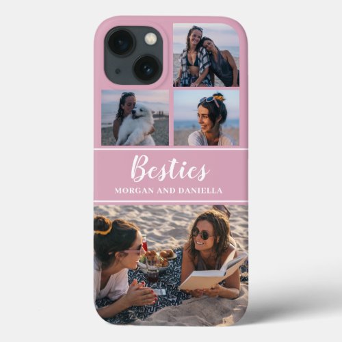 Custom Blush Pink Best Friends Photo Collage iPhone 13 Case