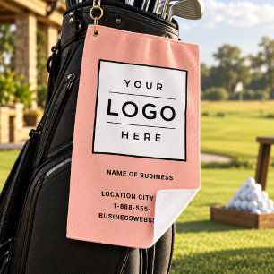 Custom Blush Pink Business Name Logo Golf Towel
