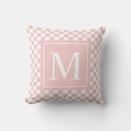 Custom Blush Pink Checkerboard Monogram Throw Pillow