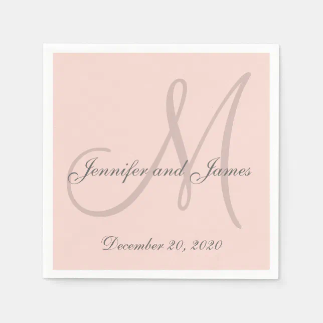 Custom Blush Pink Colored Monogram Paper Napkins Zazzle