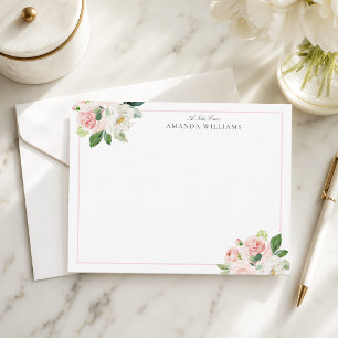 Custom Blush Pink Feminine Watercolor Floral Note Card