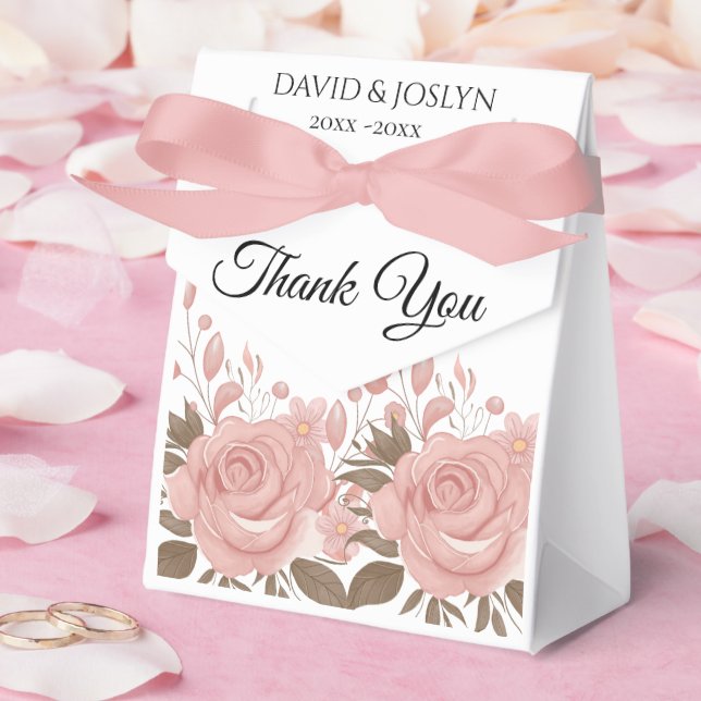 Custom Blush Pink Floral 5th Wedding Anniversary  Favor Boxes (Wedding)