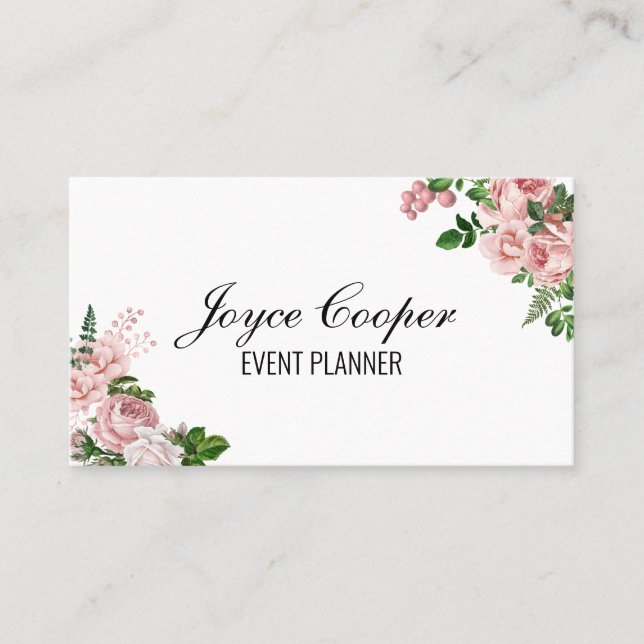 Custom Blush Pink Floral Business Card (Front)