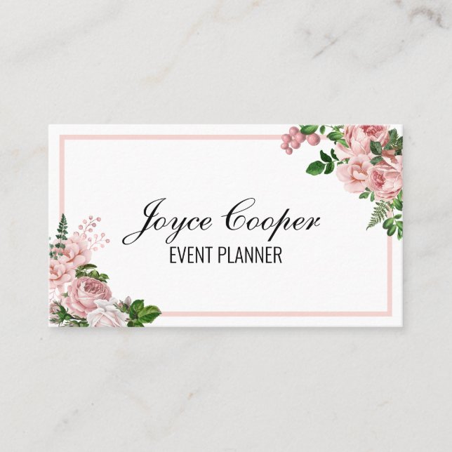 Custom Blush Pink Floral Business Card (Front)
