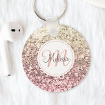 Custom Blush Pink Glitter Unicorn Monogrammed Name Keychain<br><div class="desc">Easily personalize this beautiful sparkly pink faux glitter keychain with your custom monogram and name.</div>