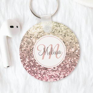 Custom Blush Pink Glitter Unicorn Monogrammed Name Keychain