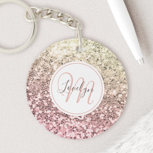 Custom Blush Pink Glitter Unicorn Monogrammed Name Keychain