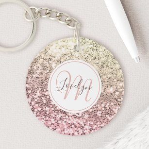 Custom Blush Pink Glitter Unicorn Monogrammed Name Keychain
